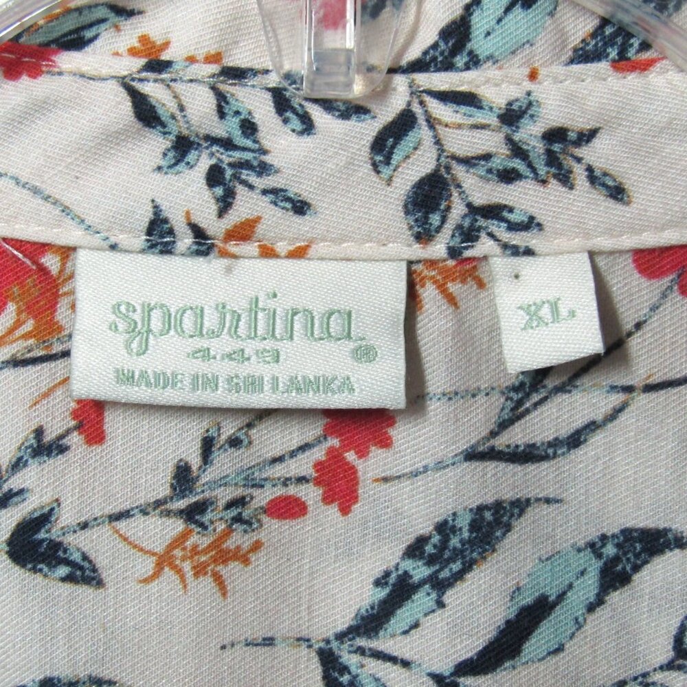 Spartina 449 Cream Floral Linen Blend Button Up Top Blouse Size XL Long Sleeve - Picture 7 of 10